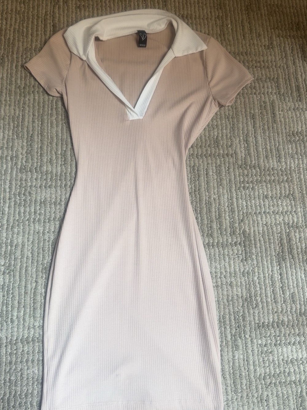 Windsor Ribbed Polo-Style Midi Dress with Contrast Collar - Blush
